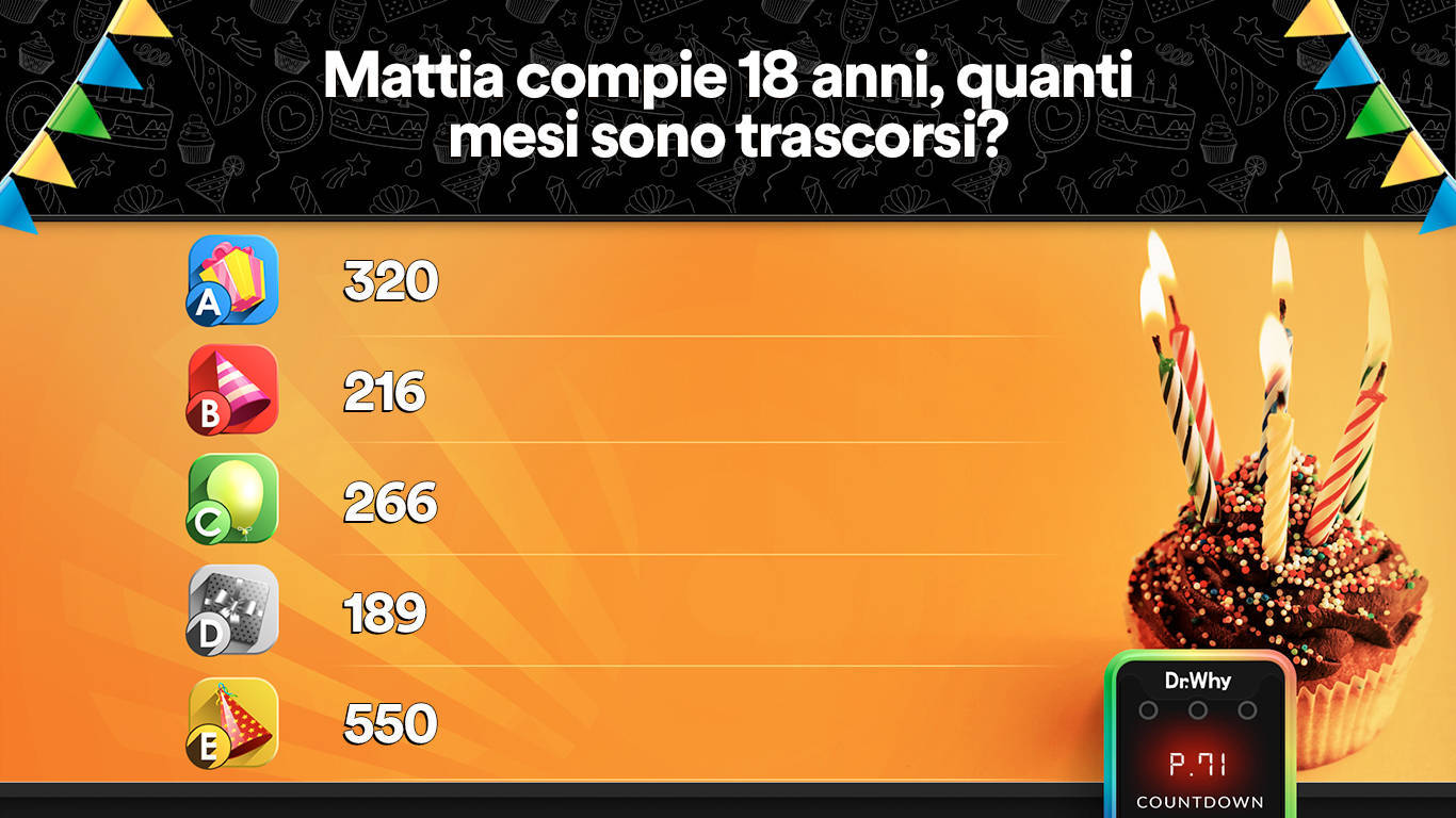 Schermata di esempio di una domanda per feste di compleanno