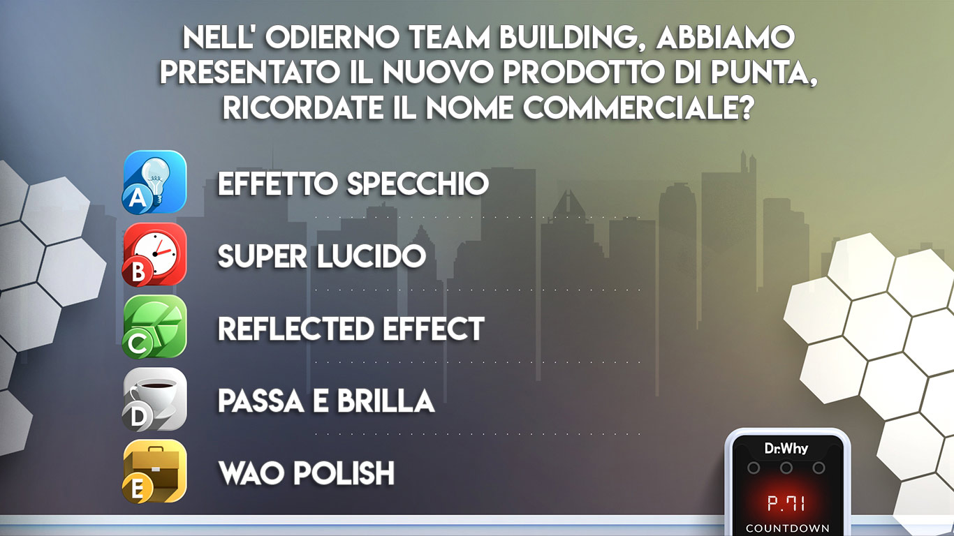 Schermata di esempio di una domanda per Team Building, Convention, Meeting aziendali